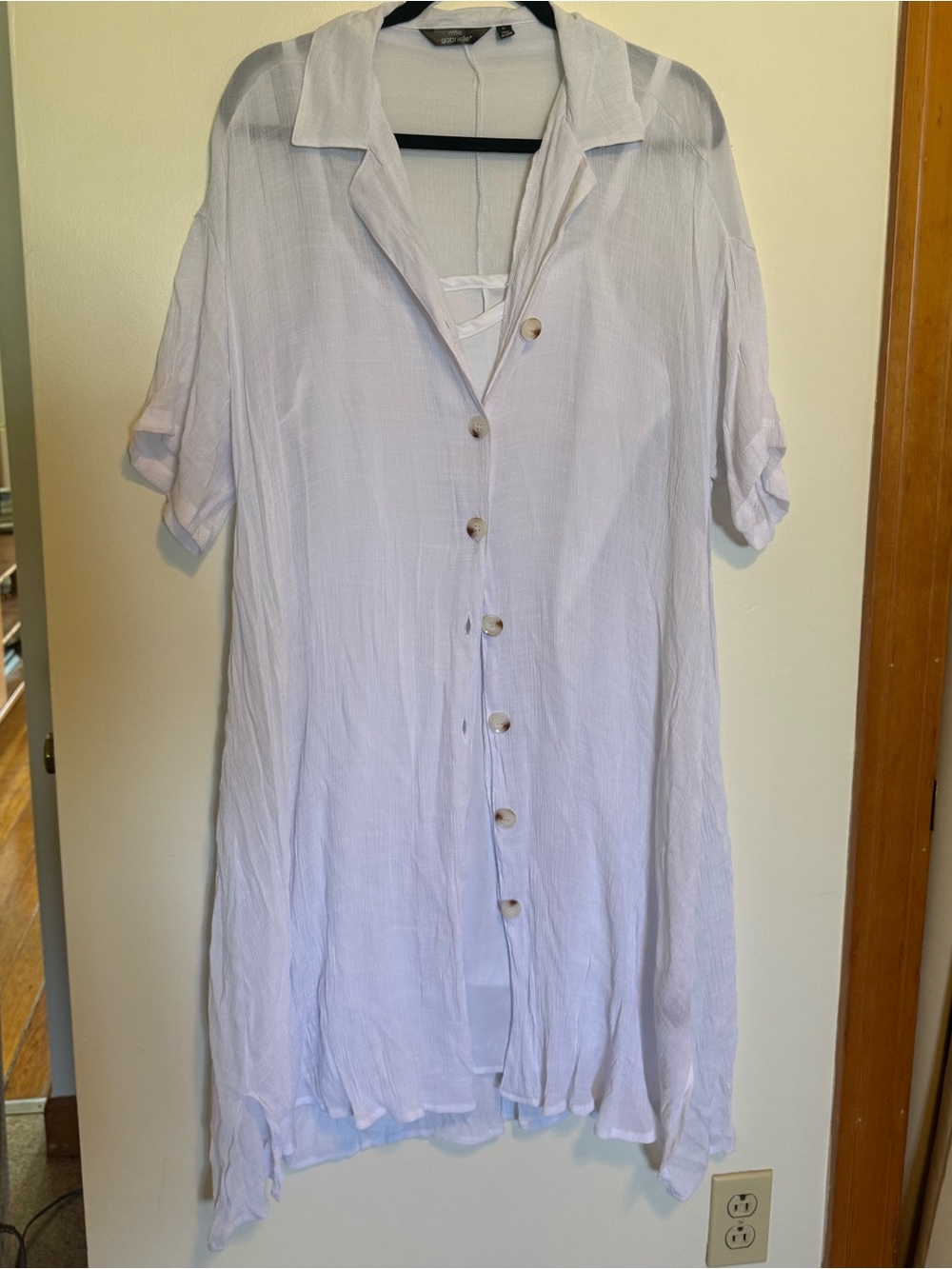 Light Blue/White Button-Front Tunic Dress